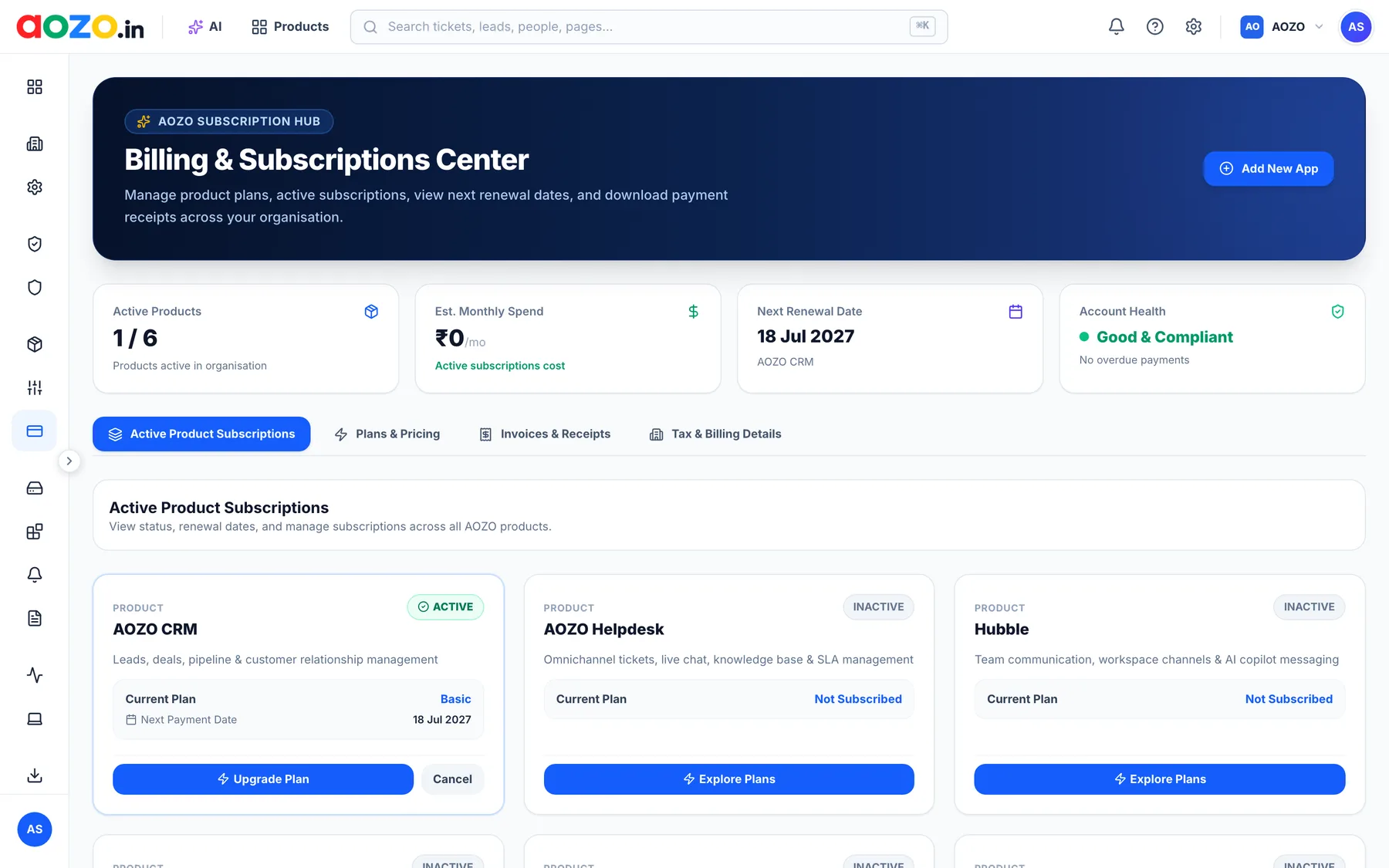 AOZO Billing and Subscriptions Center